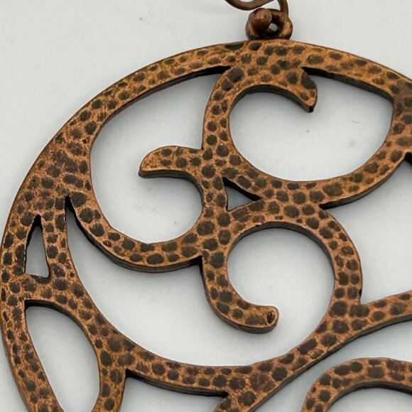Vintage Copper-Tone Circular Filigree Swirl Earrings With Hook Closure - Picture 10 of 16